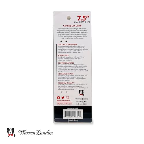 Warren London Carding Cat Comb | 7.5 inches made with Copper | Rounded Tips Prevent Irritation | Dual Tooth Design for Short & Long Hair removes Mats and Tangles - Image 8