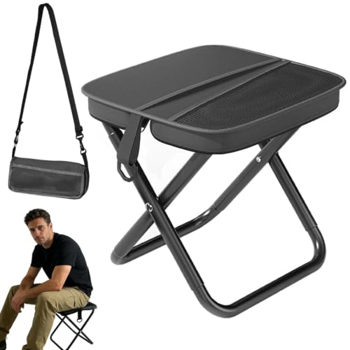 Touosy Składany taboret kempingowy, 28 × 26 × 26 cm, nośność 150 kg, przenośny, składany taboret z torbą do przechowywania, taboret wędkarski na kemping, wędrówki, wędkowanie, plażę (czarny)