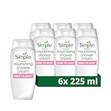 Simple Kind to Skin Nourishing Shower Cream pack of 6 dermatologically tested for gentle skin care 225 ml, White