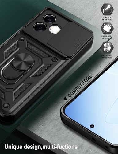 Image of Tough Armor Bumper Back Cover Case for Oppo F33 Pro 5G | Sliding Camera Cover, Kickstand & Ring Holder 360 Degree Protection Back Cover Case for Oppo F33 Pro 5G - Black
