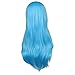 DER Parrucca Cosplay ondulata Lunga Rosso Verde Puprle Rosa Nero Blu Nastro Grigio Biondo Marrone 70 cm Parrucche Sintetiche for Capelli (Color : Sky Blue, Stretched Length : 28inches)
