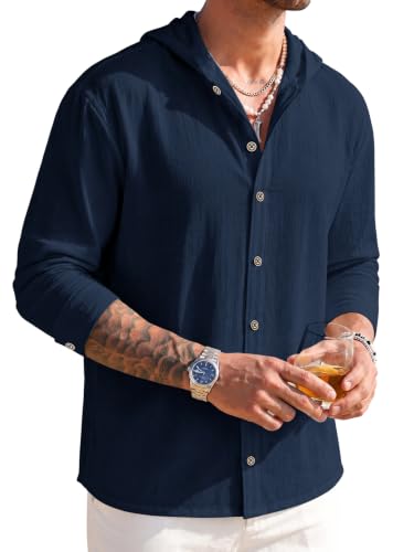 Image of Noble Monk Men's Solid Regular Fit Shirts| Shirt with Hood | Casual Wear for Men | Full Sleeve Shirt | Stylish Shirts for Men