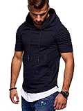 MT Styles Herren T-Shirt 2in1 Oversize Hoodie Biker R-22 [Dunkelblau, S]