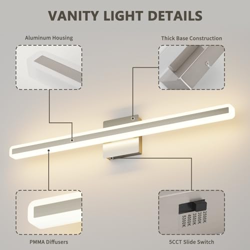 JUSHENG Brushed Nickel Vanity Lights for Bathroom, 5CCT Dimmable Vanity Light Bar, Modern LED Bathroom Lighting Fixtures Above Mirror 32'' Inch 24W by JUSHENG - Image 5