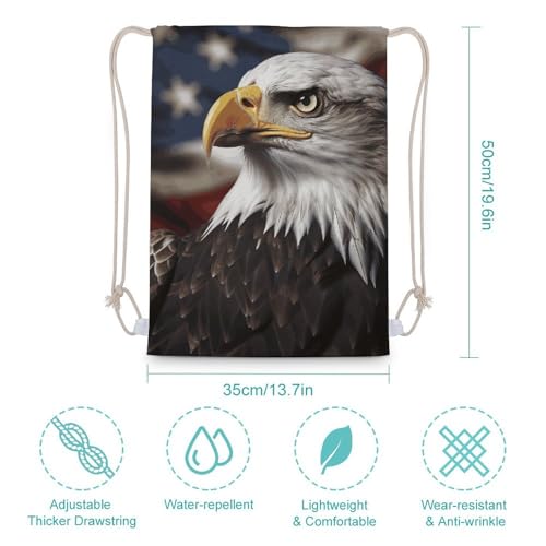 Bald Eagle US Flag Pictures Drawstring Backpack String Bag Sackpack for Gym Shopping Beach Sport Yoga2