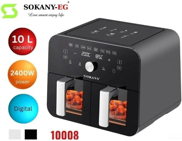 Sokany 10L Dual Basket Air Fryer SK-10008 side view