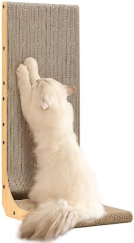 FUKUMARU Tiragraffi per Gatti Adulti, Tiragraffi Verticale Alto (83 cm) in Cartone Resistente, a Forma di "L", Giochi per Gatti con Palla Giocattolo. — foto principale