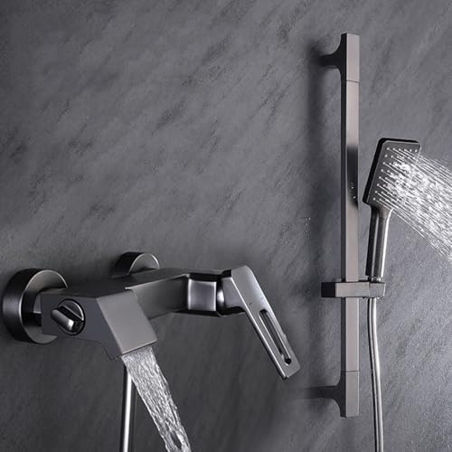Robinet mitigeur de baignoire cascade gris anthracite avec douchette - 2