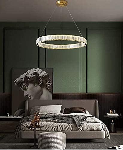 Miniatura 2 de Candelabro moderno de cristal regulable con anillo dorado con control remoto de 24 pulgadas, candelabros redondos de cristal para sala de estar,