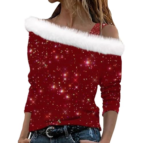 Dames Kerst-V-hals Faux Fur Sweatshirts, Kerstmis Wijnglas