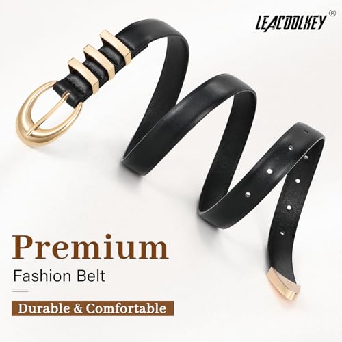 LEACOOLKEY Women's Leather Belt for Jeans Dress Pants Fashion Ladies Leather Belt with Gold Buckle — view 2