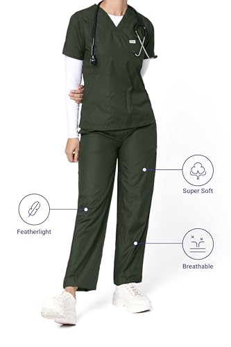 Image of Knya Scrub Suit for Women | 5 Pocket | V Neck Top & Bottom Set | Short Sleeves | Lightweight & Breathable | Hospital Clinic & OT Wear | Medical Uniform | Scrubs for Female Doctors Nurses & Dentists