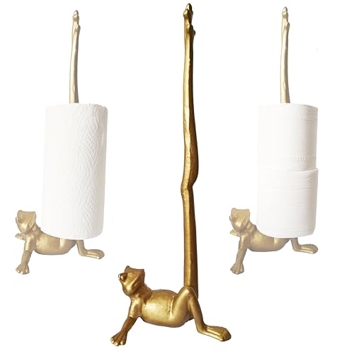 Mozhixue Frog Paper Towel Holder 16.5 Cast Iron Paper Towel Holder Funny Toilet Paper Holder for The Floor or Counter in The Kitchen or Bathroom Bronze Rustic Frog
