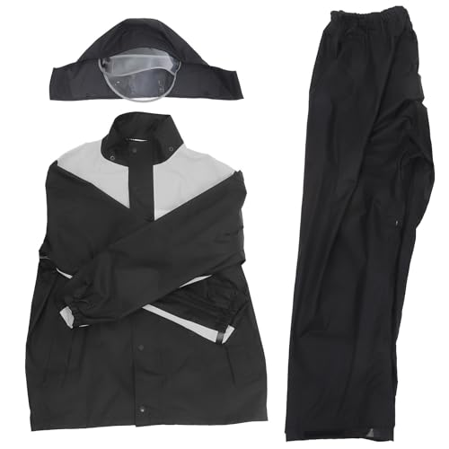 WRITWAA Conjunto para Motociclista Hombre XL Chaqueta y Pantalones de Lluvia Resistentes al Viento en Negro y Gris Traje de Lluvia para Exteriores Bandas Reflectantes para Moto