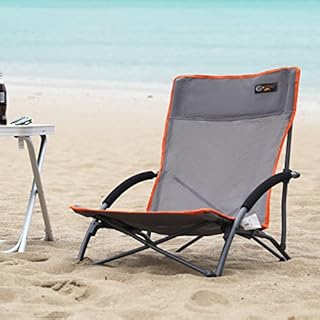 Portal Folding Camping Chair Outdoor Low Lightweight Beach Chair Mesh Back Padded Armrest Collapsible with Carry Bag Grey