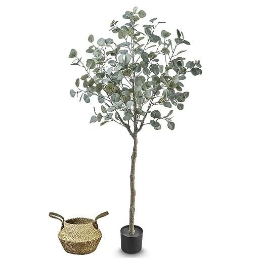 ASTIDY Eucalyptus Tree Artificial - 5FT Faux Eucalyptus Tree in Pot - Fake Eucalyptus Plant - Silver Dollar Leaves Silk Trees - Artificial Tree for Home Office Living Room Floor Decor Indoor