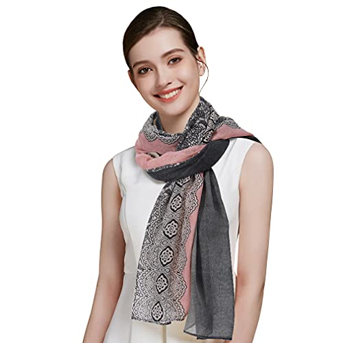 Gerinly Lace Print Women Fashion Scarf Lightweight Cotton Shawls And Wraps (Darkgrey Pink) #TOP3
