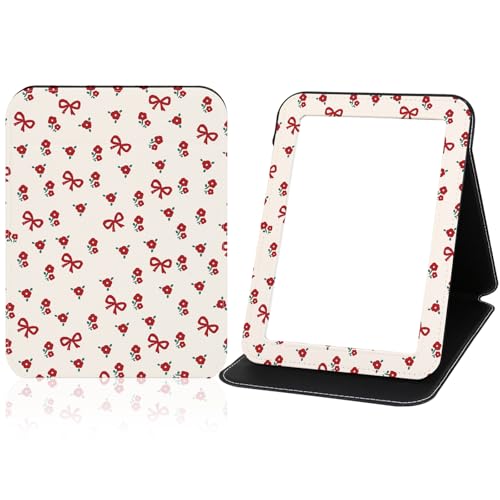 PDOZV Portable Folding Makeup Mirror,Compact Small Mirror with Cosmetic Desktop Standing for Travel, Camping, Vanity Table, Room Decor, Beauty, Gifts (Red Roses Pattern)