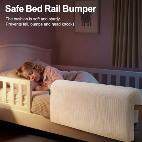 Image of AEOCOO Bed Bumpers for Toddlers, Size 3 Ft, Toddler Bed Rail Bumper Protector for Loft Beds & Bunk Beds, Bed Rail Height Extender Bed Guardrail, Anti-Bump | Fall Prevention, Beige