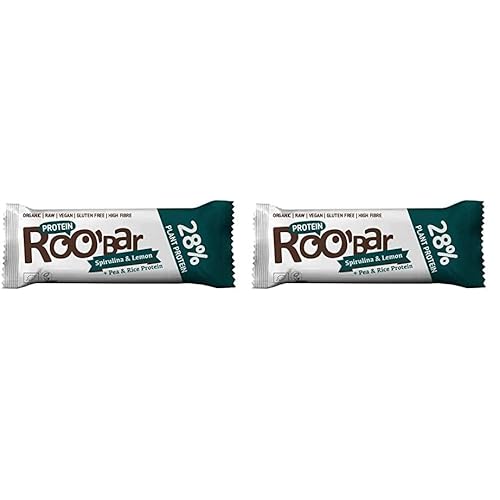 Roo&rsquo;bar Barre Protéinée Spiruline & Citron – Bio & Vegan – 40g (Lot de 2)