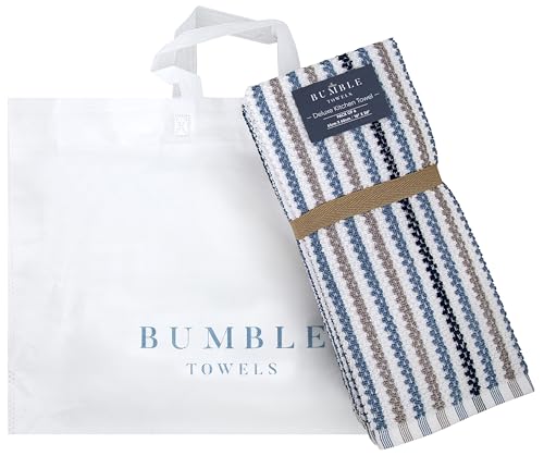 Premium Kitchen Towels (16”x 26”, 6 Pack) | Large Cotton Kitchen Hand Towels | Popcorn Striped Design | Dish Towels | 430 GSM Highly Absorbent Tea Towels Set with Hanging Loop | Blue