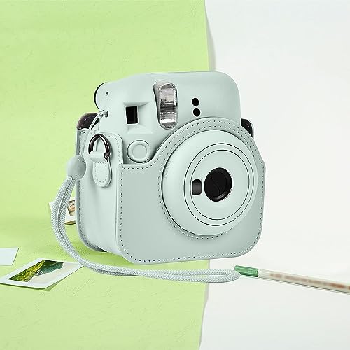 Protective Case Compatible With Instax Mini 12 Instant Camera, Portable Travel Storage Cover Bag For Polaroid Mini 12 With Photos Pocket & Adjustable Shoulder Strap (Box Only)-Light Green #TOP3