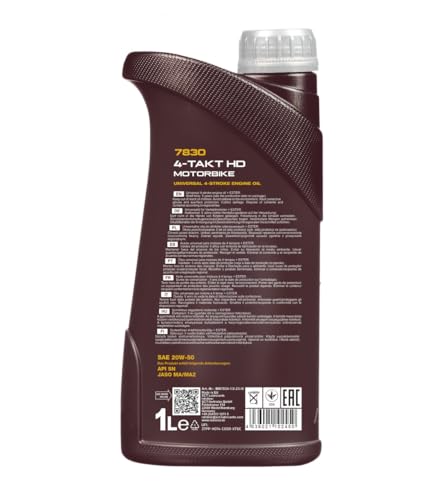 Image of MANNOL 7830 (1L) 4-TAKT MOTORBIKE HD SAE 20W-50 API SN JASO MA /MA2 SYNTHETIC ENGINE OIL FOR 4-STROKE PETROL ENGINES OF BIKES,SCOOTERS AND MOTORCYCLES IMPORTED FROM GERMANY 1L (1)