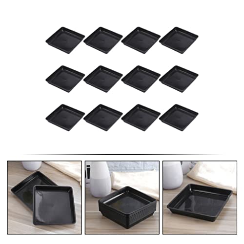 Vaguelly 12Pcs Square Planter Saucer Square Flower Pot Trays Black Plastic Plant Tray Plant Garden Potted Water Drips And Soil Container Accessories For Indoors Outdoor, 15Cm/ 5.9Inch #TOP5