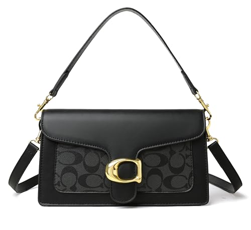 Image of Diva Dale Signature Canvas Shoulder Bag, Brown Leather with Monogram Pattern, Gold Hardware, Adjustable Strap