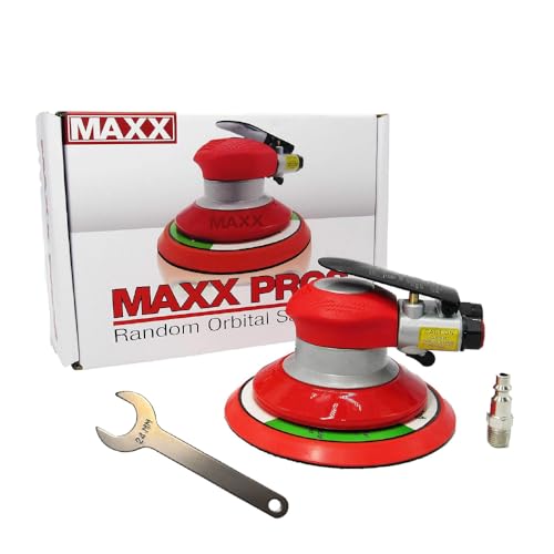 MAXX PROS Pneumatic Random Orbital Palm Sander, 6″ Air-Driven Dual Action Finish Sander for Auto Body, Wood & Metal, High RPM, Lightweight & Ergonomic Design 9000