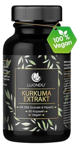Kurkuma Kapseln – 90 Curcuma Extrakt Kapseln hochdosiert & vegan – mit Piperin aus schwarzem Pfeffer – 95% Curcuma Extrakt – Verpackung kann variieren