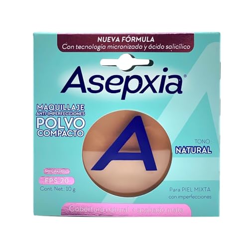 ASEPXIA Maquillaje en Polvo Tono Natural, Acabado Mate, absorbe y controla grasa, unifica el tono de piel, con FPS 20, Para piel mixta con imperfecciones,...