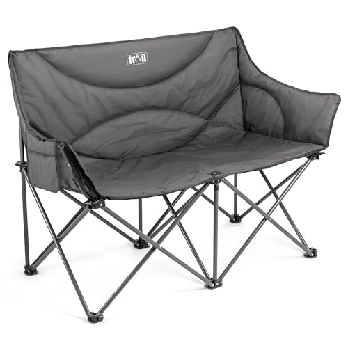 Trail Double Camping Chair for Adults, Folding Padded 2 Seater, Sturdy Heavy Duty Steel, Luxury Duoweave Fabric, Lightweight Compact, Outdoor Fishing Garden, Pocket, Carry Bag (H88cm x W120cm x D53cm)