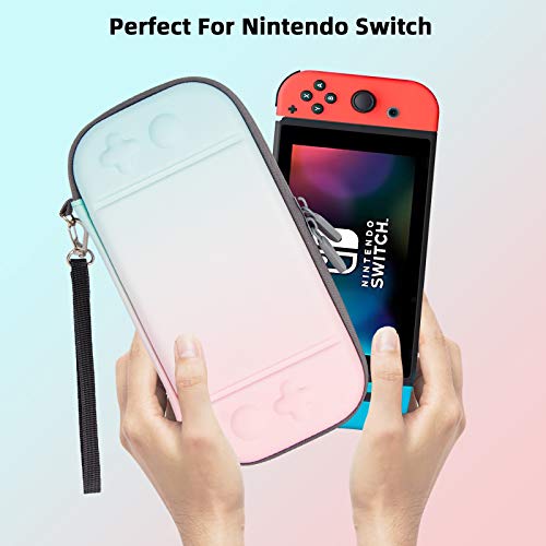 Carrying Case for Nintendo Switch, Portable Hardshell Travel Slim Case for Nintendo Switch/Switch Lite With 8 Game Card Pockets, Inner Soft Fiber Material to Protect The Screen, Blue And Pink Gradient