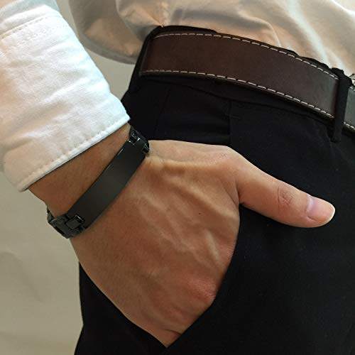 Vnox Customize Personlized Elegant Black Stainless Steel Adjustable Link Biker Bracelet For Dad Husband #TOP4