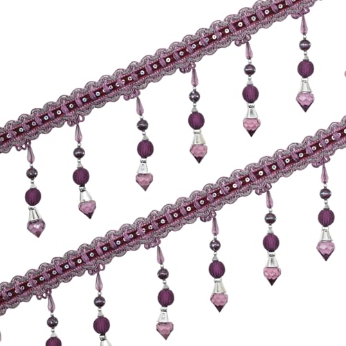 Yalulu 4 Yards Multicolor Beaded Hanging Ball Tassel Fringe Trim Large Large Bead Sewing Trim Fringe for Curtain Tablecloth Home Decoration (Purple) by Yalulu - Used condition - US$14.89