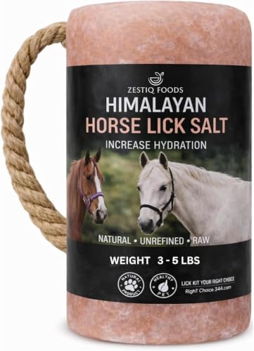 ZESTIQ FOODS Himalayan Pink Salt Lick Block for Horses, Deer, Goats & Livestock – Natural Mineral Rock Salt on Rope, Supports Hydration & Digestion, Long-Lasting Weather-Resistant 3–5 lbs, 1-Pack