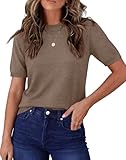 RUMIA Short Sleeve Sweater for Women 2026 Summer Tops Lightweight Trendy Business Casual Teacher Shirts Cute Coffee M