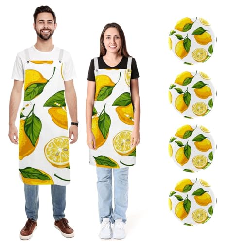 Tabliers de cuisine en lin de qualité supérieure réglables duo citron