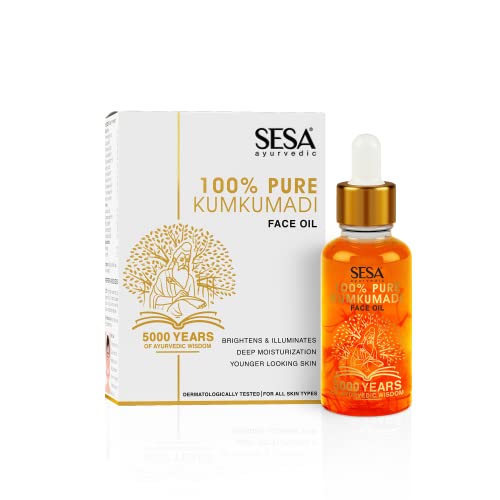 sesa Kumkumadi Face Oil - 100% Pure Kumkumadi Tailam, Radiant & Glowing Face, Skin Lightening & Brightening - Anti Ageing, Helps Smoothen Fine Lines & Wrinkles 15 Ml (Pack Of 1) Gold
