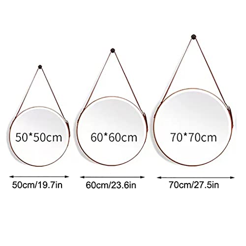 Rustic Leather Framed Round Hanging Mirror, Adjustable Leather Strap, Home Decor Wall Mounted Large Circle Decorative Shaving Mirror, Brown, For Entryway Bathroom Bedroom Washroom (Size : 70Cm) #TOP6