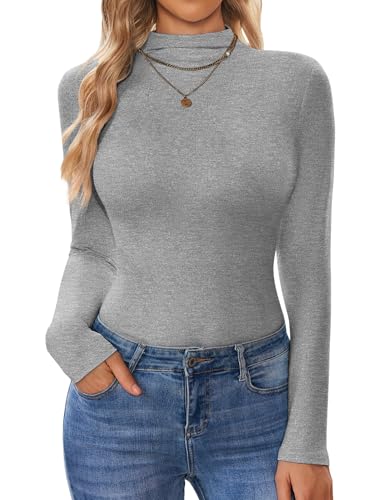 Ekouaer Turtleneck Shirt Women Long Sleeve Mock Neck Slim Fit