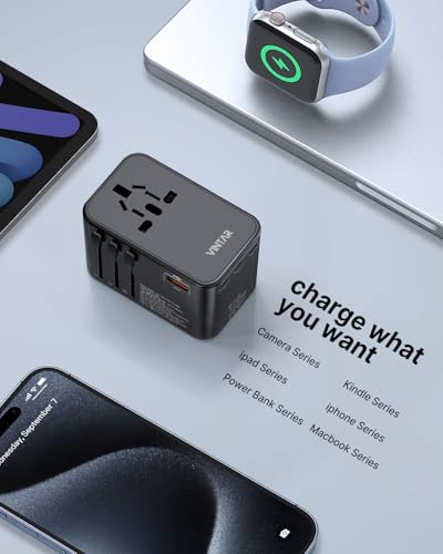 Image of Universal Travel Adapter, VINTAR 100W GaN International Power Adapter with 3 USB C PD and 1 USB A QC, All in One Plug Adapter, Travel Adapter Worldwide for EU /UK /USA /AUS(Type C /G /A /I)