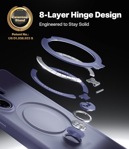 Image of TORRAS Q3 Spin for Samsung Galaxy S26 Ultra Case, 360 Magnetic Stand, Compatible with MagSafe, Shockproof Slim Protective Back Cover with Ring Kickstand | Translucent Matte Finish | Aesthetic Purple