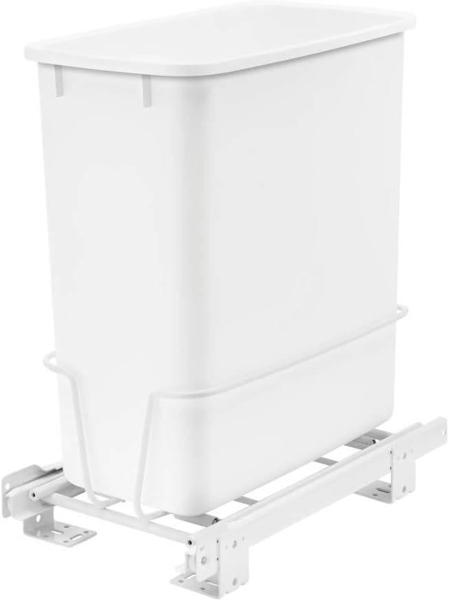 Rev-A-Shelf RV-814PB 20 Quart Pull-Out Waste Container Undermount Cabinet Garbage Bin Trash Recycling Can for Kitchen, Laundry Room, or Vanity, White
