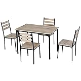 HOMCOM Modern 5-Piece Wooden Counter Dining Kitchen Table Set, 1 Table 4 Chairs Metal Legs, Suitable for Outdoors, Grey