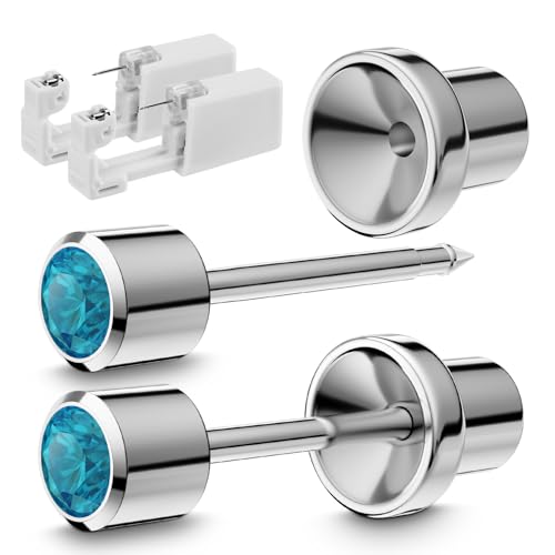 SugarTang Safe Piercing Earrings and Ear Piercing Kit, 316L surgical Stainless Steel Cubic Zirconia Jewelry Ear Piercing Gun(5mm, 4mm, 3mm) (3mm-Dec-1pair)
