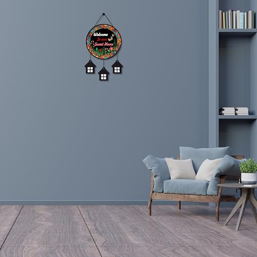 Image of EXPLEASIA Decorative Wall Hanging Wooden Art Decoration Item for Home Office Living Room Bedroom Decoration Items Home Decor Gift Items (Circle Welcome Home (Black))