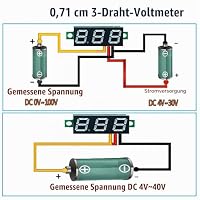 GTIWUNG 6 Stück Mini Digital Voltmeter, DC 0,28 Zoll Drei-Draht Spannungsprüfer, DC 0-100 V Mini Digital Voltmeter Messgerät Tester Led-anzeige Verpolungsschutz und Genaue Druckmessung, Rot – Ansicht 4