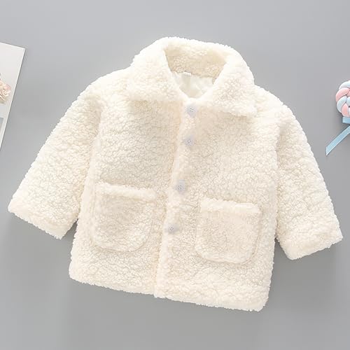 Fleece Jacket for Toddler Long Sleeve Button Lapel Collar Thick Outwear Kids Windproof Shaggy Coat with Pocket3
